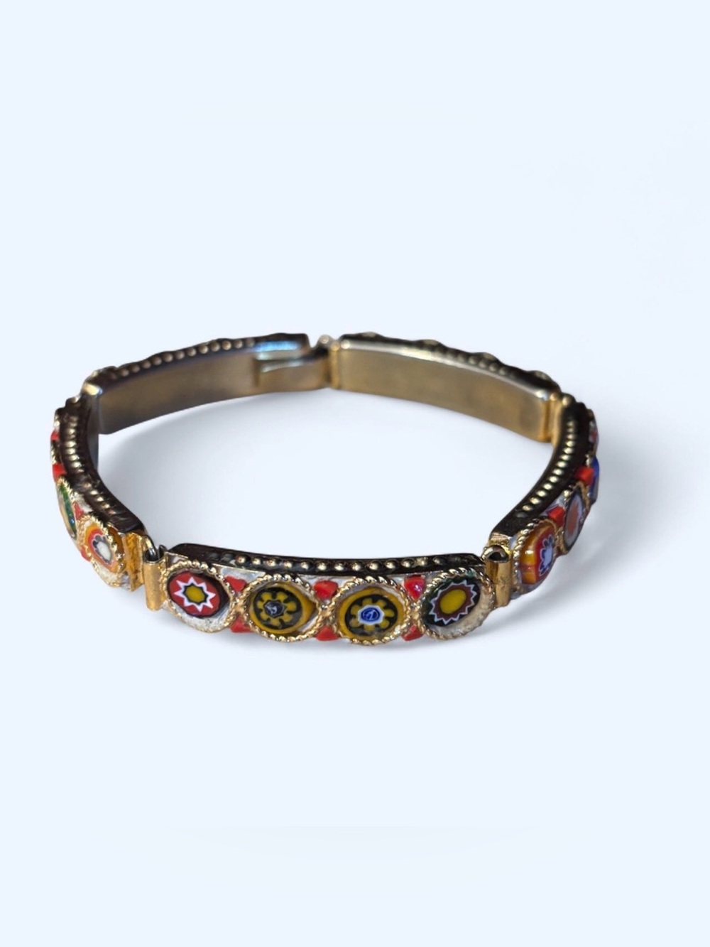 VTG Mid Century Italian Micro Mosaic Bracelet Gold Tone Multicolor Floral 19 cm - Picture 1 of 7
